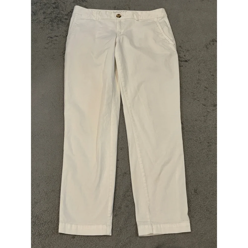 Banana Republic City Chino Pants Womens 4 Off White Cream Straight Leg Stretch